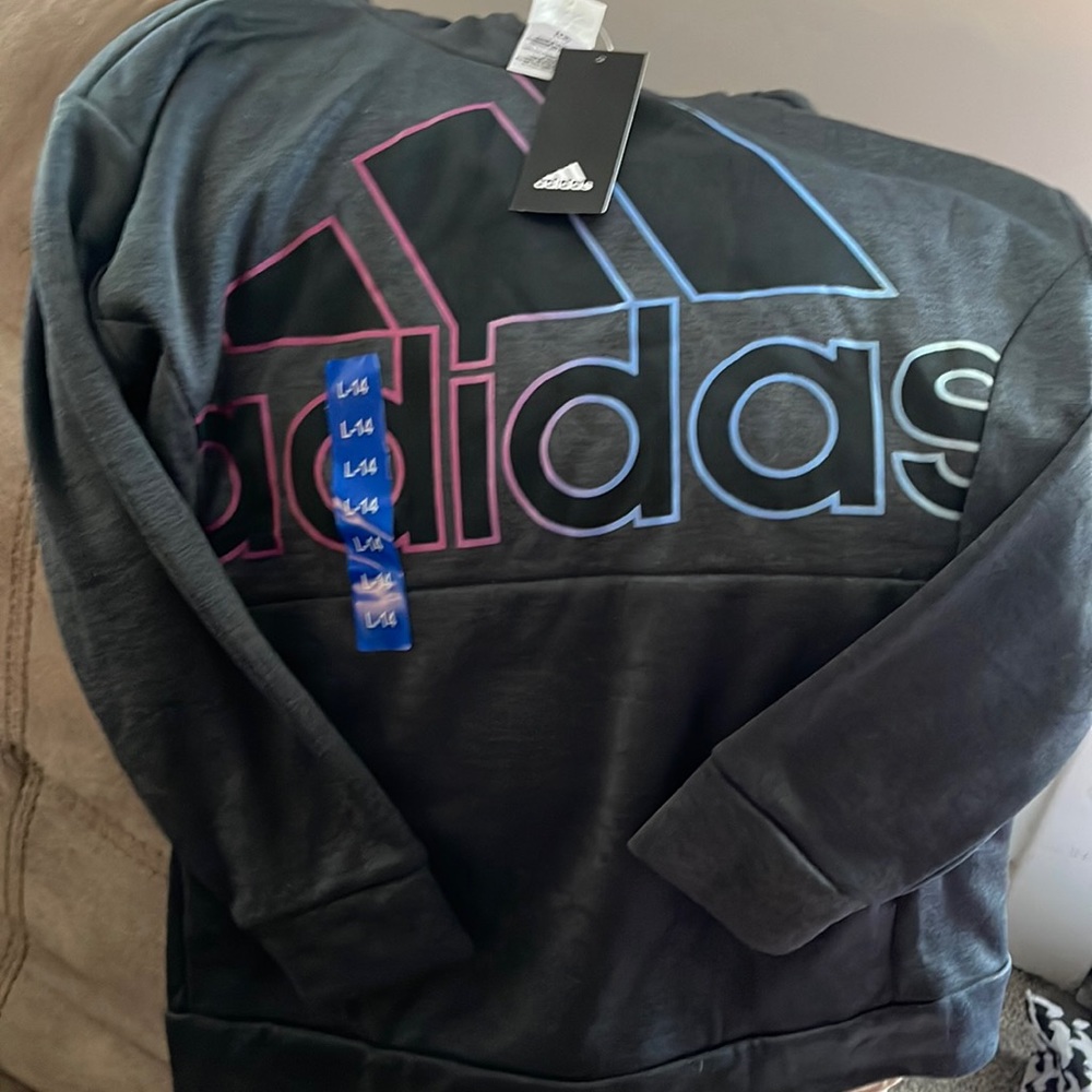 Dark gray Adidas Girls Hoodie size 14 NWT
